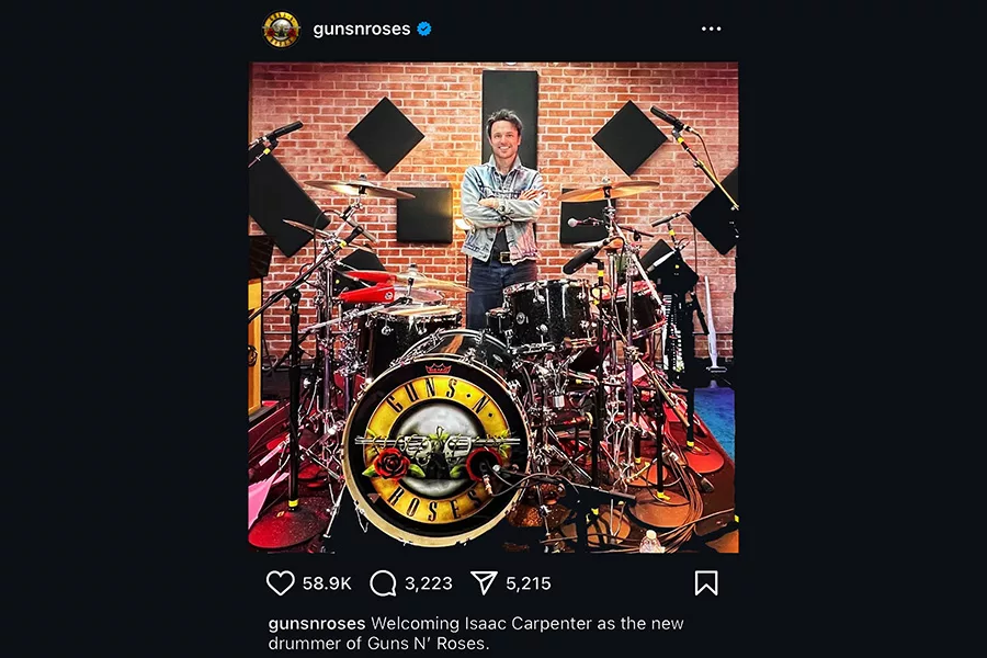 Guns N Roses social media post featuring Isaac Carpenter