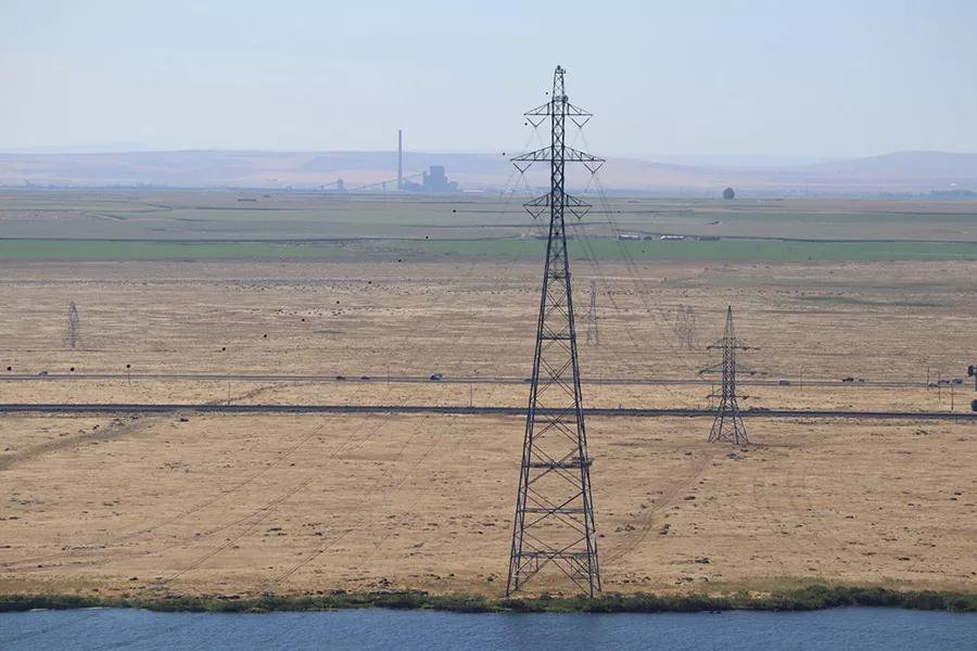 Power towers in a field.
