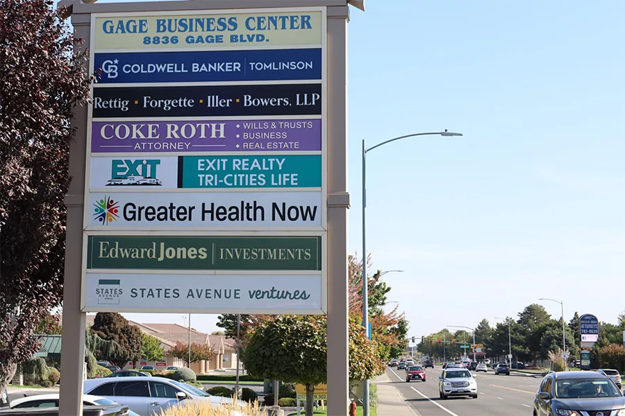 The Gage Business Center sign.