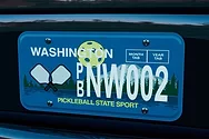 A pickleball themed license plate.