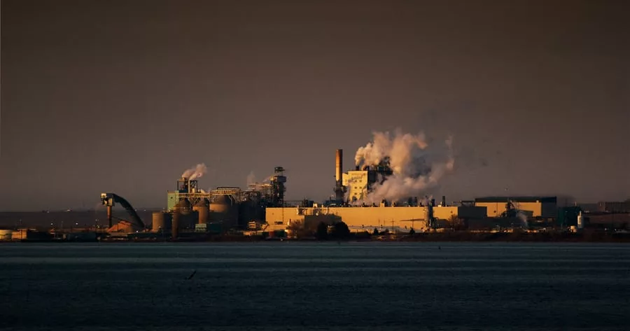 A factory in the distance.