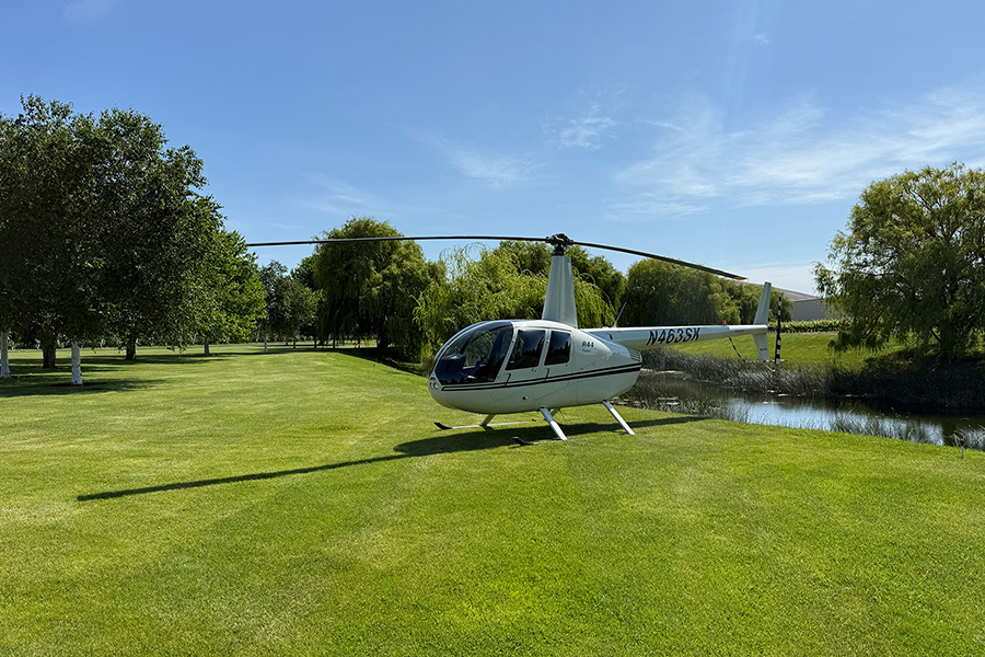A helicopter in grass.