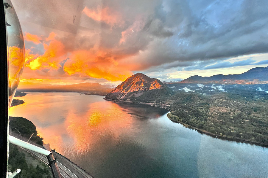 A landscape view from a helicopter.