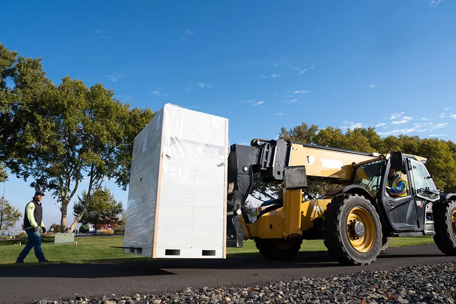 Giant battery on a lift.