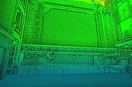 A lidar scan of the reactor colored blue and green.