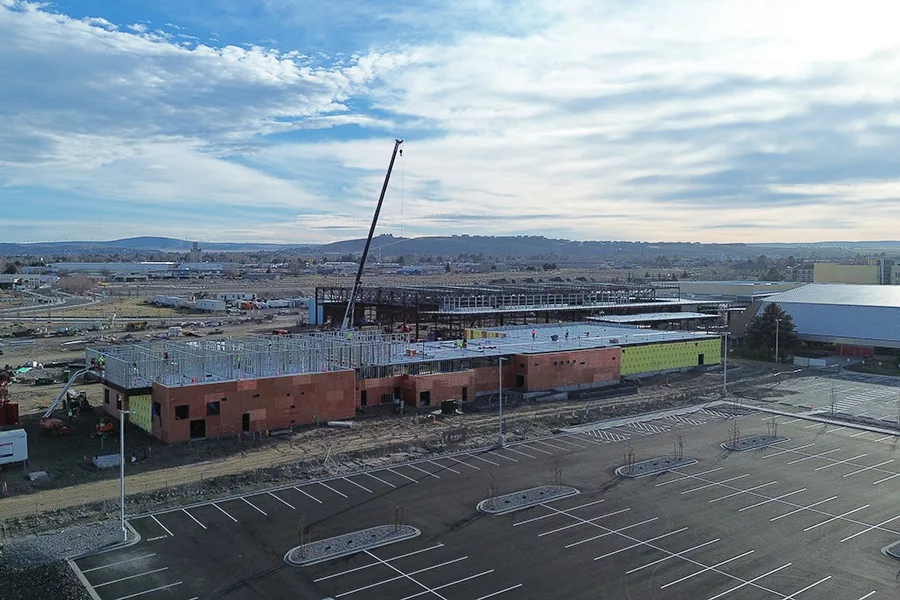 The framework of the new convention center and hotel.