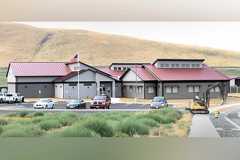 A building with a red roof.