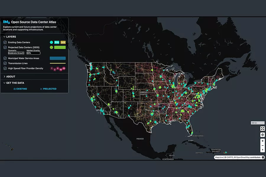 A map of the united states with glowing dots.