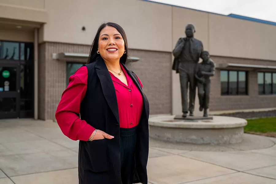 Person standing near MLK statue.