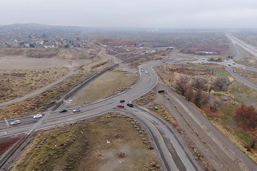 A drone shot of the intersection.