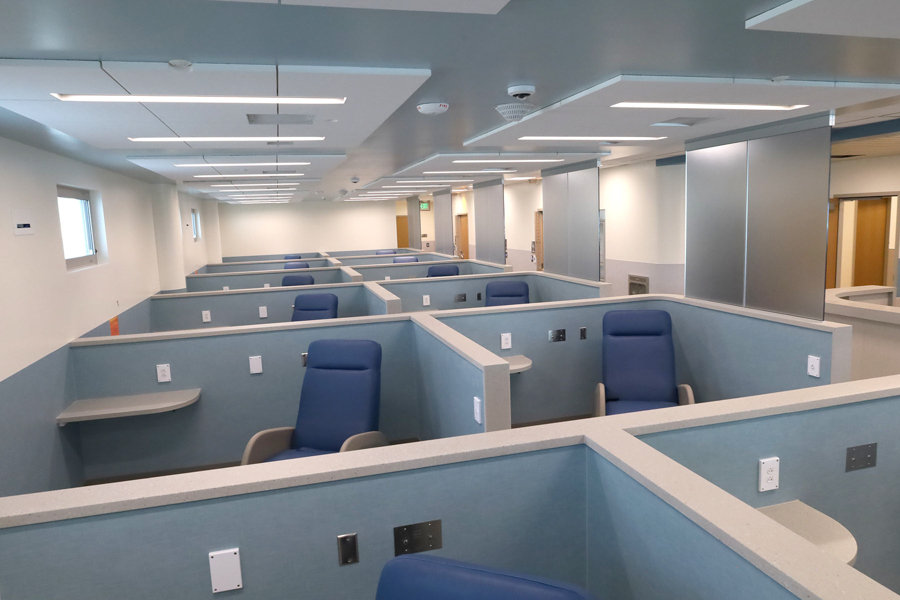 Cubicles with chairs.