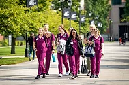 WSU nursing students walking at WSU Spokane