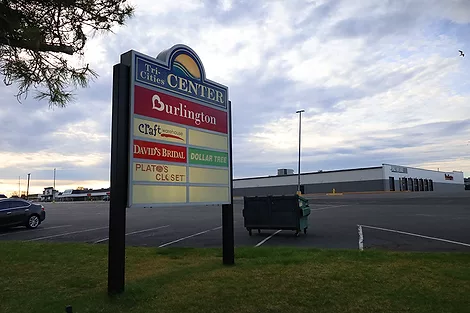 A sign that reads "Tri-Cities Center" near Burlington.