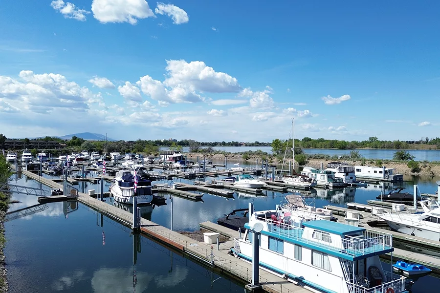 Boats in slips at Columbia Point's Richland Yacht Club