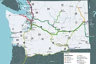 A map of Washington with routes