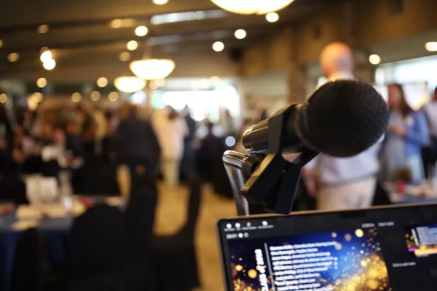 A microphone on a podium.