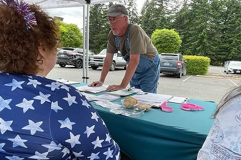 Person at a table with documents.