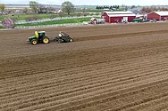 A tractor in a field.