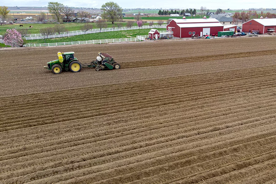 A tractor in a field.