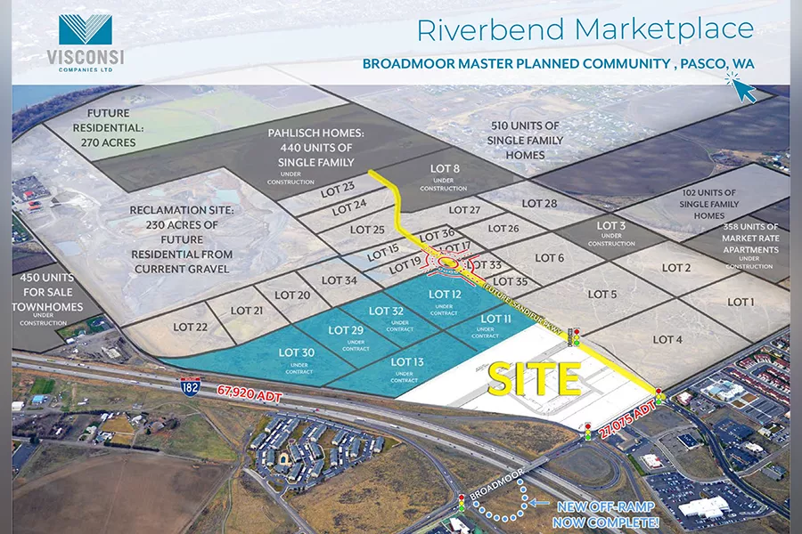 An aerial rendering of the new Pasco development.