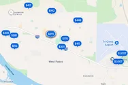 A map of Vrbo rentals in Pasco.