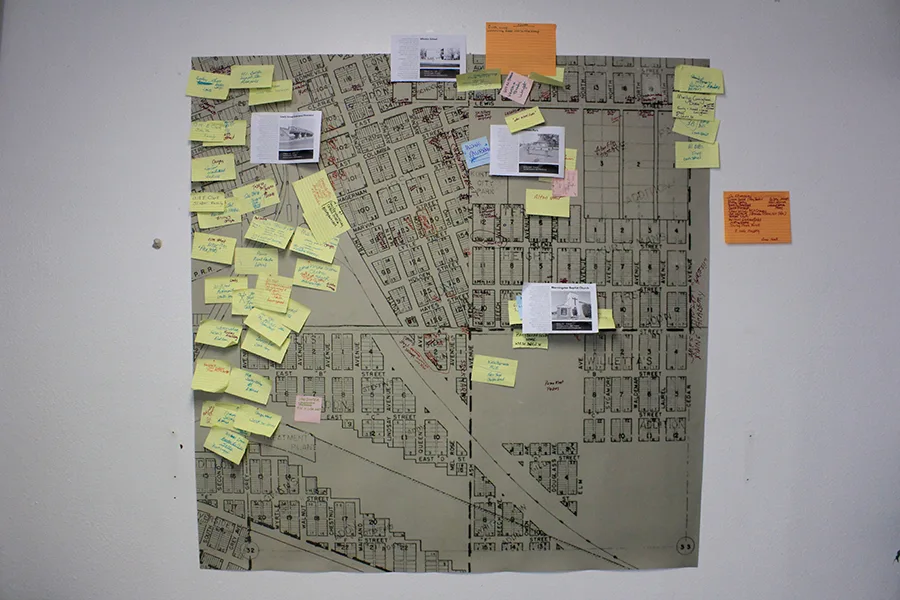 A map with sticky notes.