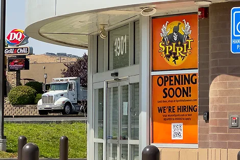Exterior of an upcoming Spirit Halloween location.