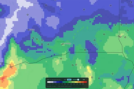 A colorful map of smoke around the Tri-Cities.