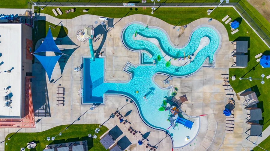 A top-down view of a lazy river.