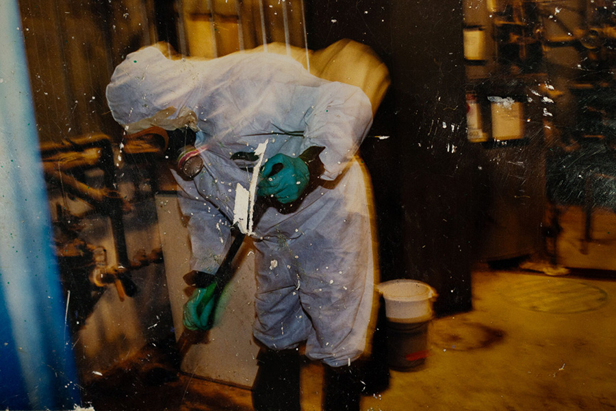 A person in a hazmat suit.