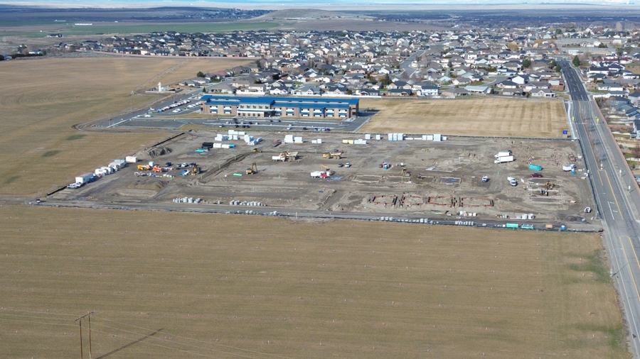 A construction site in a field.