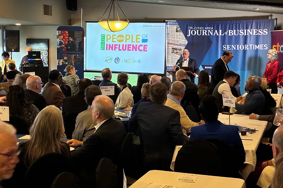 A shot of the stage with a croud.