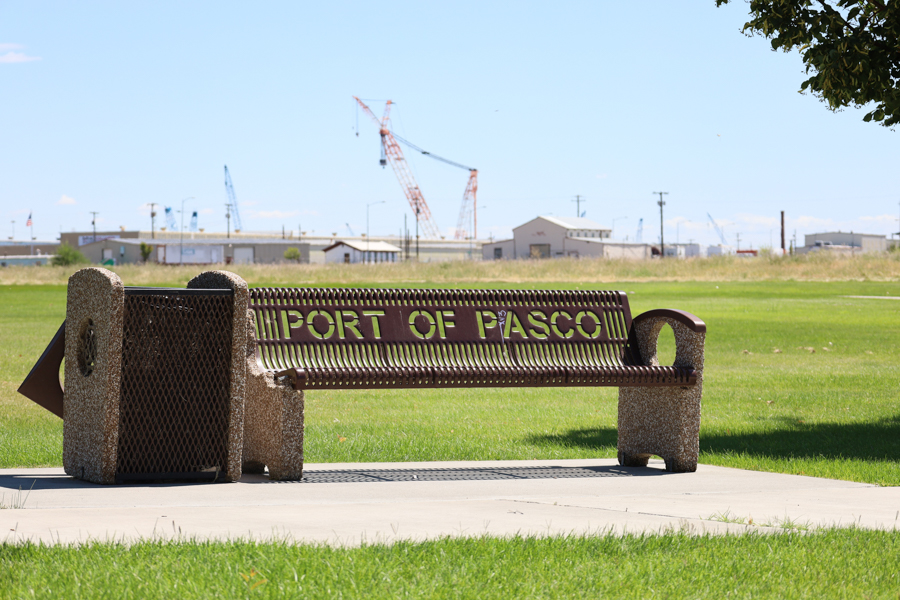 A bench that says, "Port of Pasco".