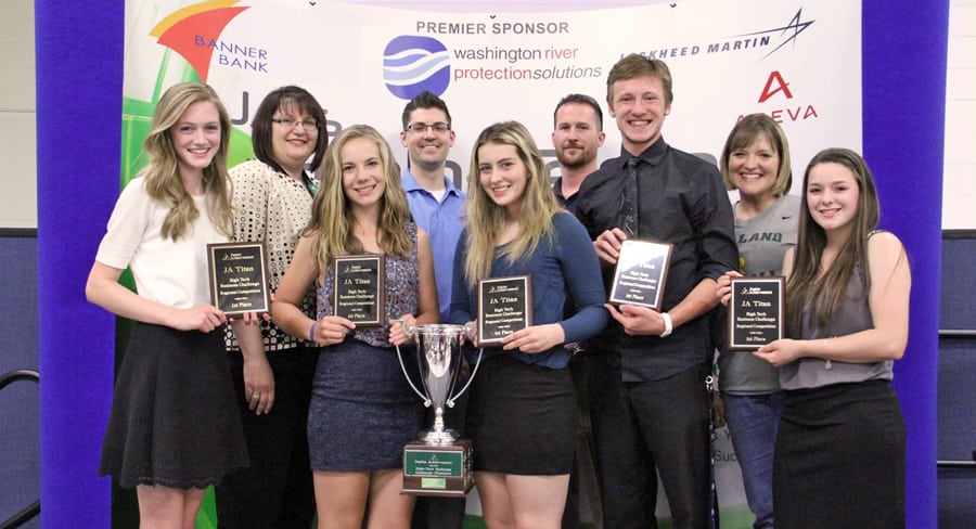 Titan Champions from Richland High School.  Pictured from Left to Right – Back Row: Amy Basche, WRPS, Nathan Morgan, WRPS, Robert Plemmons, WRPS and Danielle Jelinek, RHS; Front Row (RHS students) – Melinda Merrill, Hannah Oldson, Jossalyne Medina, Steele Roberts, and Shandra Creech.  