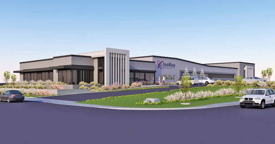 IsoRay Medical develops and manufactures Cesium-131 brachytherapy seeds for use in medical treatments of many different cancers. The company was considering relocating to Arizona when the Port of Benton stepped in and helped it purchase 4.2 acres to build a new facility in Richland. Rendering courtesy of ALD Architects.