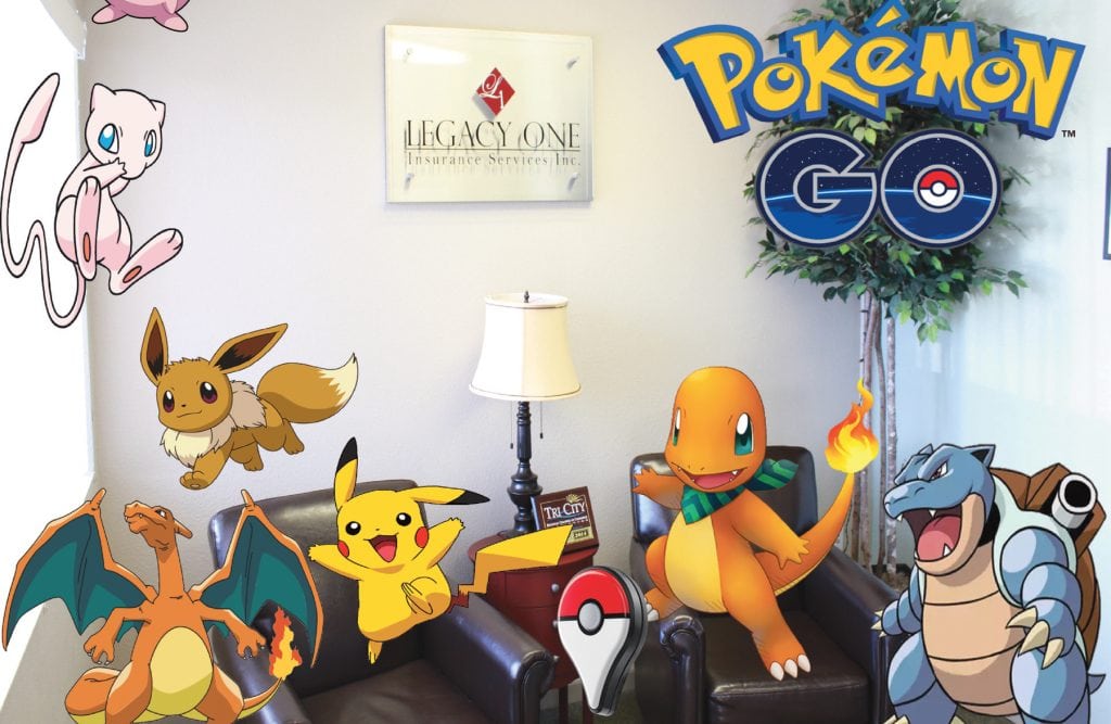Legacy One Insurance created this graphic and posted it on social media with the promise of free Pokémon and water to lure people to its Richland office. Several Tri-City businesses are trying to entice potential customers who are fans of the popular smartphone game. (Courtesy Legacy One Insurance)