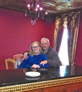 Carol and Gary Vegar sit in the Parlor Meeting Room upstairs from the Horse Heaven Saloon restaurant in downtown Prosser. The 1,000-square-foot meeting space can be rented by the hour and features a complete kitchen, dining tables and a flat screen 