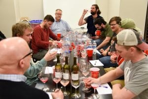 Washington State University viticulture and enology faculty members lead students in blending exercises as part of their Blended Learning student winemaking class. (Courtesy of WSU Tri-Cities)