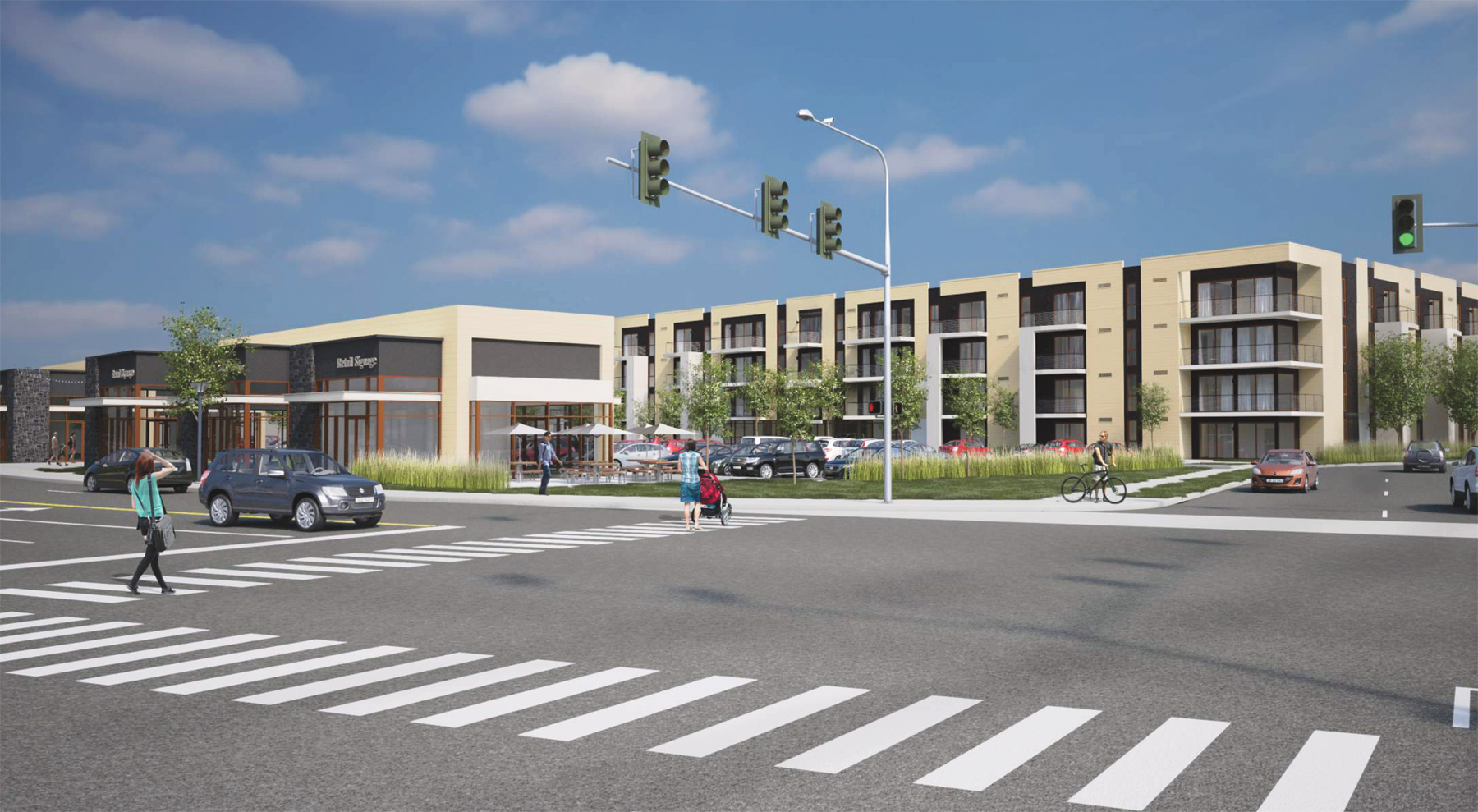 Boost Builds has teamed up with Illinois-based The Crown Group to develop the pit area at 650 George Washington Way in Richland. The project, called Park Place, includes plans for 106 apartments and 6,700 square feet of retail space. (Courtesy Boost Builds) 