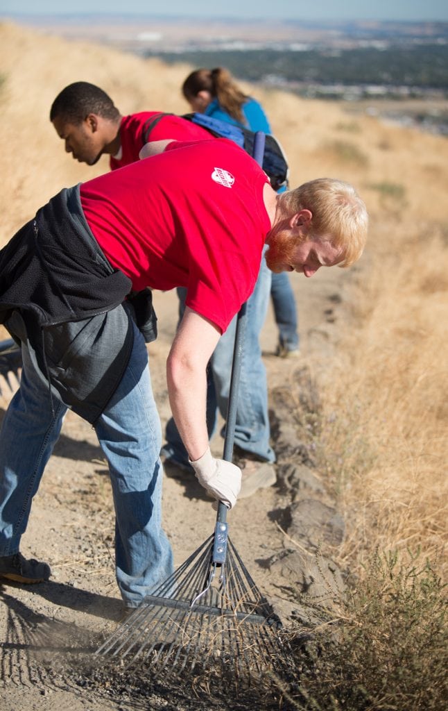 Bechtel employees volunteer their time to improve safety at Badger Mountain hiking spots by clearing, flattening and widening trails. Hanford contractors offer their employees plenty of opportunities to volunteer and give back in the communities they live and work in. (Courtesy Bechtel)
