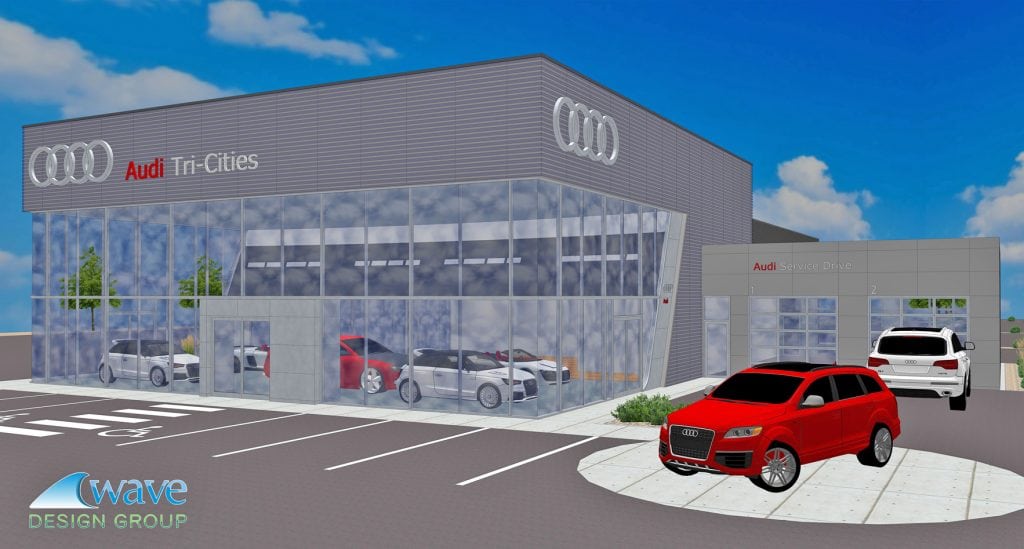 Construction is expected to begin soon on this new 10,000-square-foot Audi Tri-Cities dealership on Aaron Drive in Richland. It’s expected to be completed by next summer. (Courtesy Town & Country)