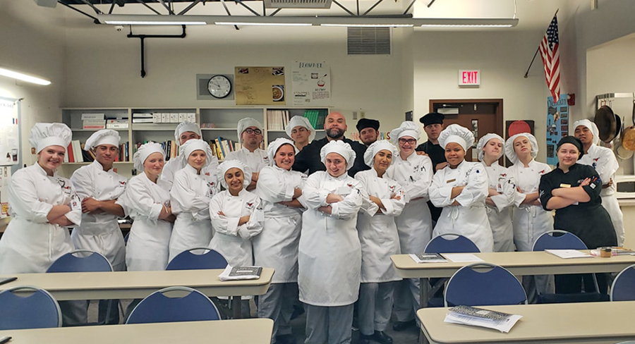 Joel Watson spent a day at Tri-Tech Skills Center in Kennewick, teaching the culinary arts, pastry and baking class to make pie crust. (Courtesy Joel Watson)