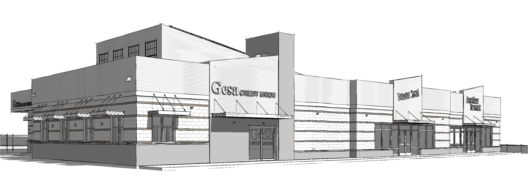 An architectural rendering of the Gesa branch at 4824 Broadmoor Blvd. off Road 100 in Pasco. It is expected to open this summer. (Courtesy Gesa)