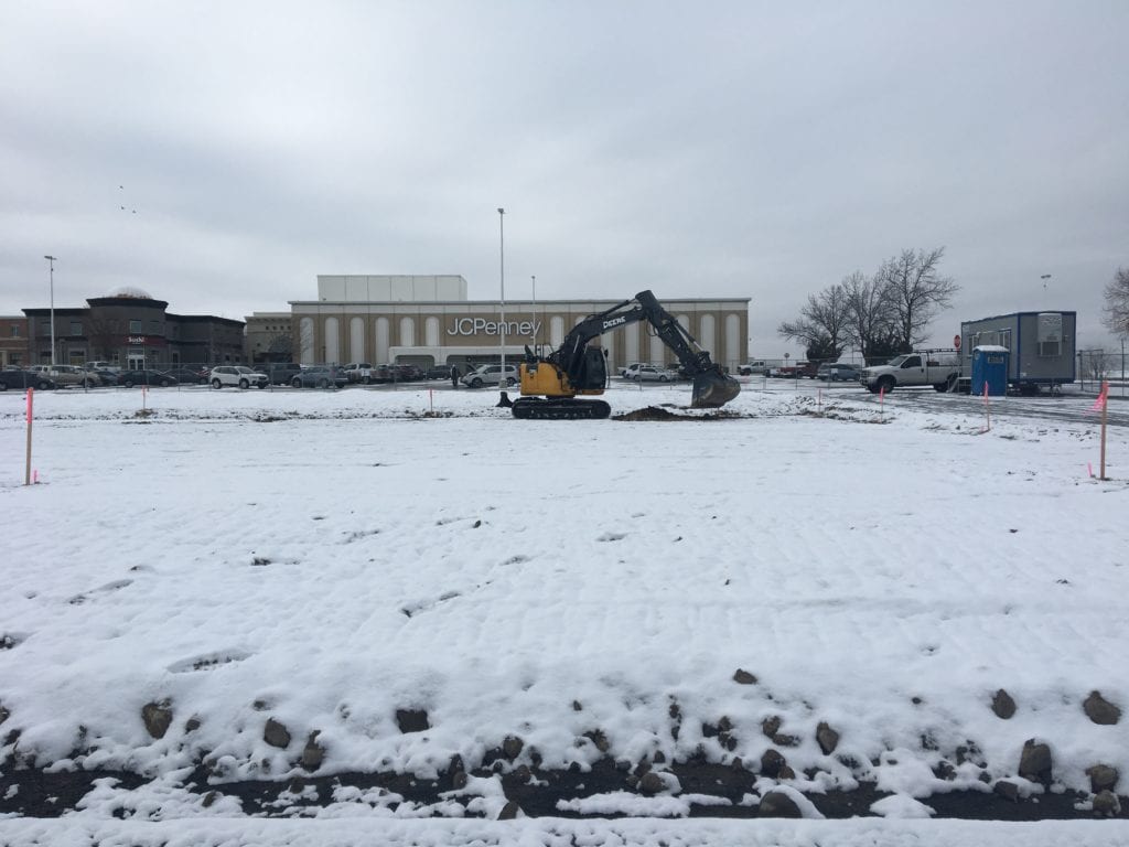 Excavation is underway on a 7,363-square-foot building with room for at least one restaurant and a drive-thru in the JCPenney parking lot at Columbia Center mall in Kennewick (Photo by Wendy Culverwell)