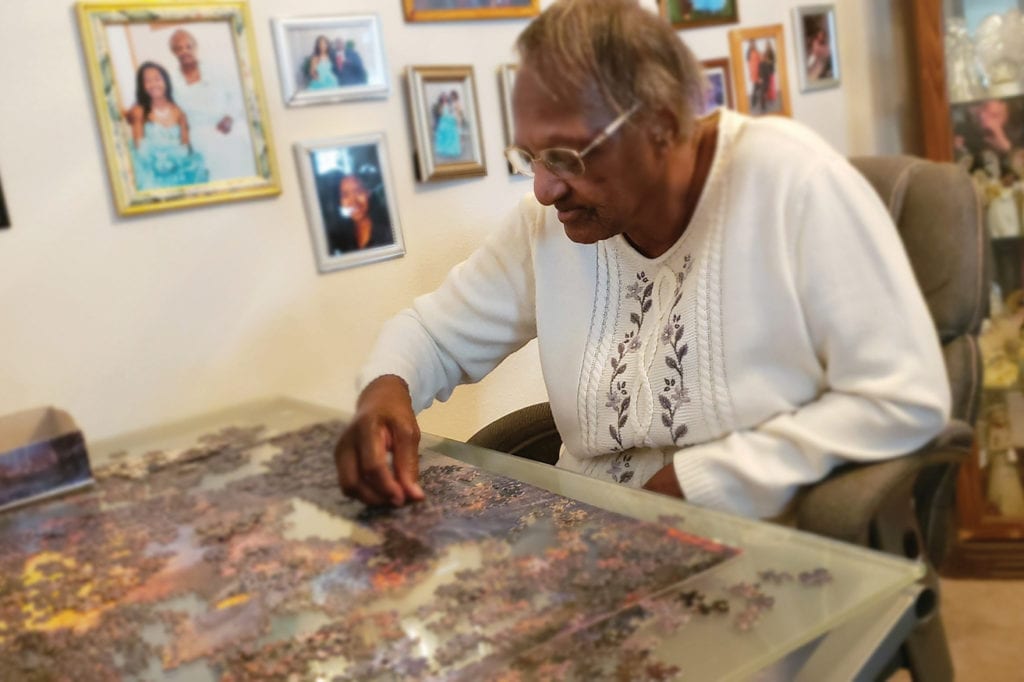 Constance “Connie” Brown of Pasco raised 10 sons on her own. At 88, she’s a cancer survivor and a dedicated dissectologist – someone who loves to do jigsaw puzzles. (Photo by Wendy Culverwell)
