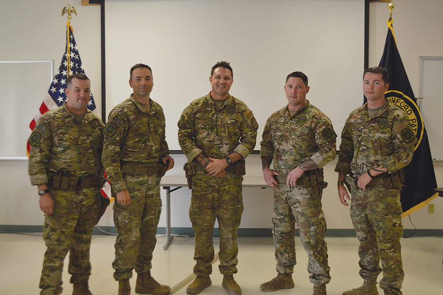 The newest members of Hanford Patrol’s Special Response Team are, from left, Jonathan Doncaster, Mathew Gray, Kyle James, Robert Pofahl and Derik Moe.  (Courtesy HMIS)
