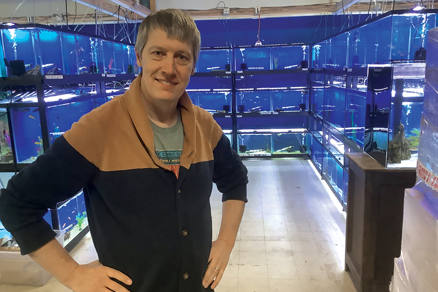 Owner Matt Ulrich stands in front of the 300 tanks at Finatics Tropical Fish, 
1374 Jadwin Ave. in the Uptown Shopping Center in Richland. Plans are underway to expand the store to welcome more pets. (Photo by Jeff Morrow)
