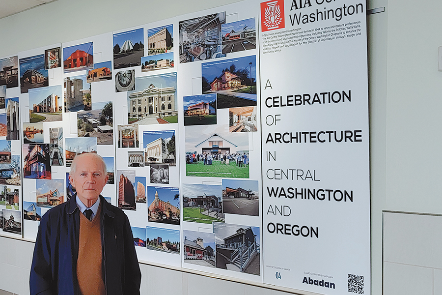 Jim Dillman, Richland architect emeritus, wants to take AIA Central Washington’s exhibit of the best of the region’s architecture to area libraries once it wraps up a yearlong exhibition at the Tri-Cities Airport in Pasco. (Photo by Wendy Culverwell)