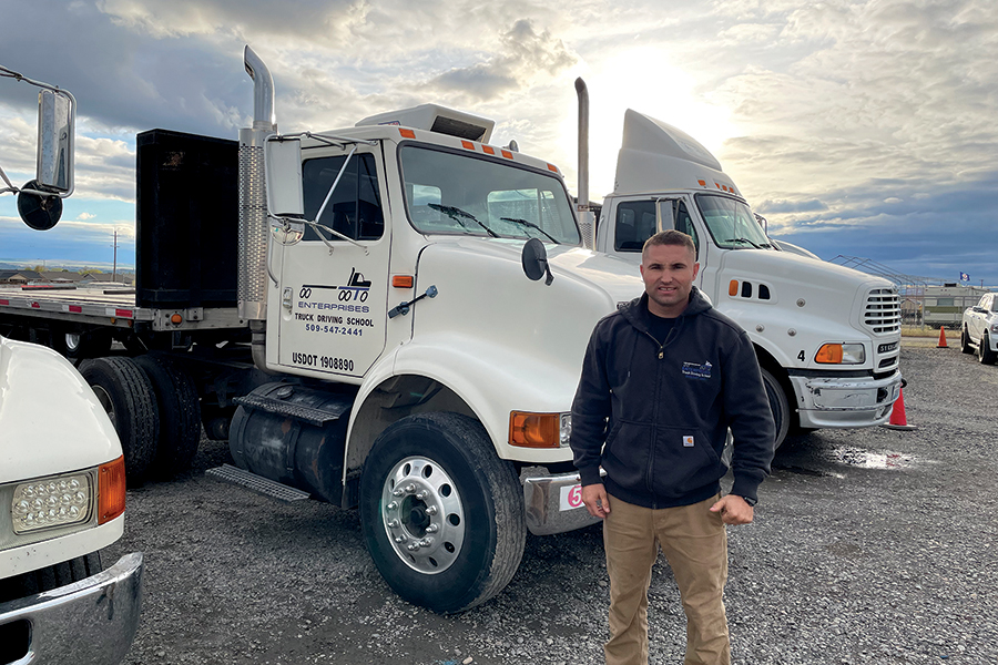 Sergey Oleynik, instructor at Pasco’s T Enterprises, trains students to receive their commercial driver’s license. (Photo by Robin Wojtanik)