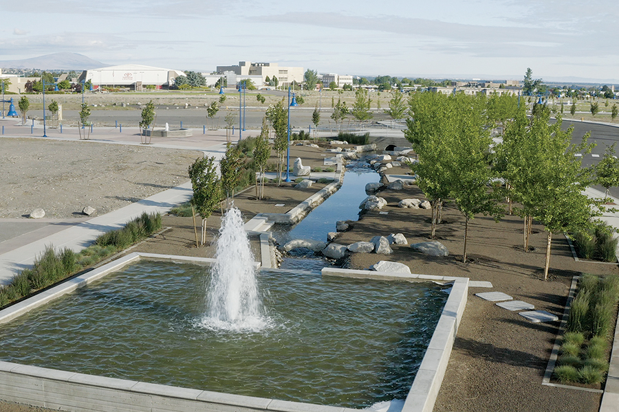 Vista Field, a 103-acre former municipal airport in Kennewick, is ready for visitors with fountains, a water feature and eventually, mixed-use development. The Port of Kennewick will celebrate its redevelopment with an open house at 2:30 p.m. June 16.  (Courtesy Port of Kennewick)